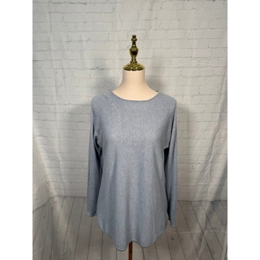 Michael Kors Sky Blue Cotton Blend Knit Sweater Women's S‎ Curved Hem